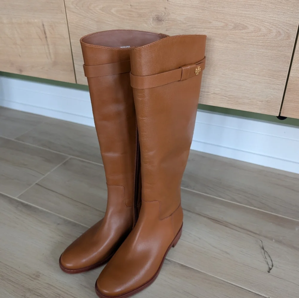 TORY BURCH Everly Strap Riding Boots Sierra
